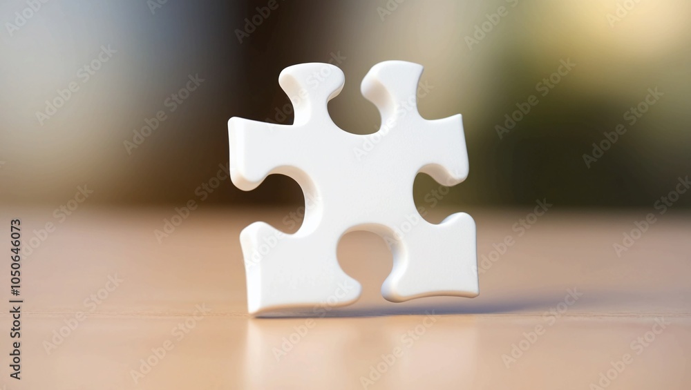 Poster single white puzzle piece symbolizing problem-solving on a blurred background