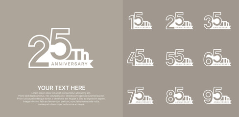 Anniversary logo set vector design, white color for celebration event