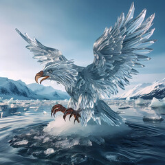 3d illustration of an eagle on a blue background with water drops