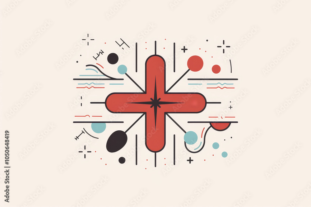 Aufkleber this graphic features a red cross at its center, surrounded by various geometric shapes and lines in