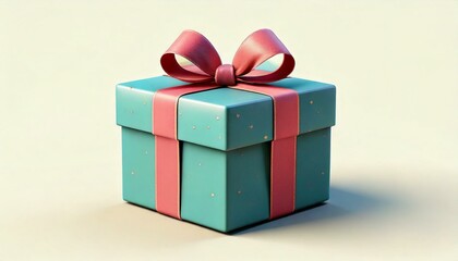 Obraz premium A vibrant turquoise gift box adorned with a pink ribbon, exuding festive charm and perfect for any celebration.