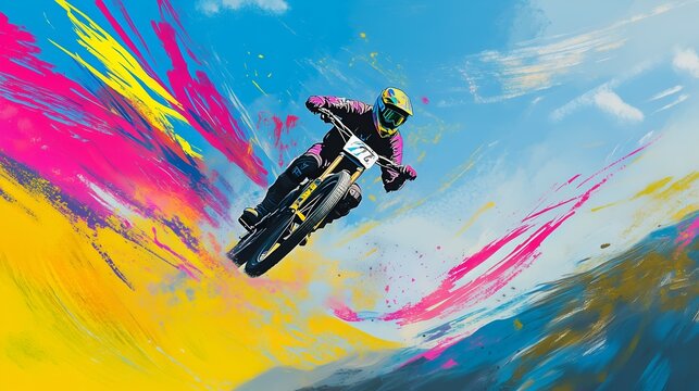 BMX Biker Poster against abstract background 