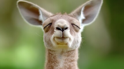 Obraz premium Young kangaroo with closed eyes enjoying a peaceful moment in nature, AI
