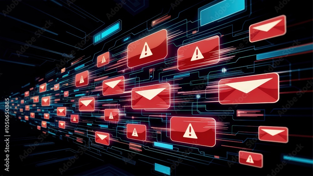 Poster digital warning messages of failed emails on a futuristic background.