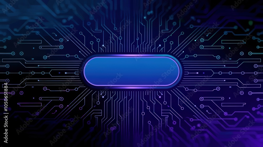 Poster futuristic digital background with glowing blue oval and circuit patterns.