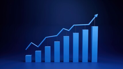 Growing blue graph with upward trend on dark background for financial insights.