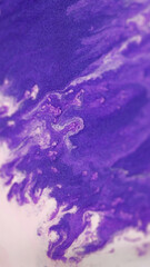 Sparkling fluid mix. Ink wave. Blur purple white color shimmering texture liquid paint blend spill flow abstract art background.