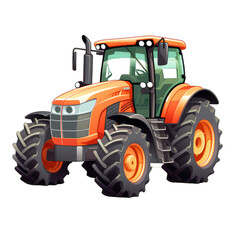Obraz premium A cartoon tractor with orange tires and a green cab