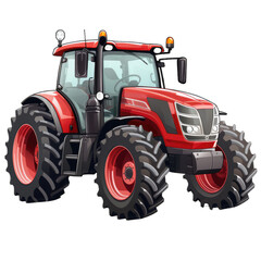 Obraz premium A red tractor with large tires is shown on a white background