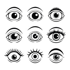Fototapeta premium Black and white vector cartoon eyes in various poses, minimalist design for digital use