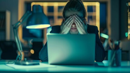 Worried young female Professional Managing Career Crisis Late at Night