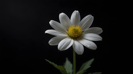 Pitch black background, delicate white flower, soft lighting, minimalistic design
