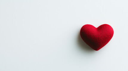 Red plush heart on minimal white background