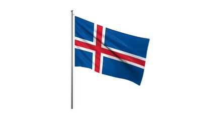 Iceland national flag isolated on white background. Iceland is a Nordic island country between the North Atlantic and Arctic Oceans, on the Mid-Atlantic Ridge between North America and Europe.