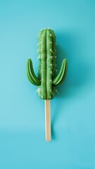 Cactus in the shape of ice cream on a stick. Modern snack design. 