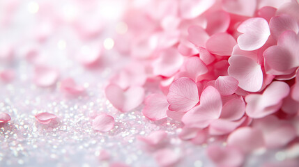 Obraz premium Pink heart-shaped petals on sparkling surface