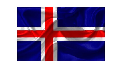 Iceland national flag isolated on white background. Iceland is a Nordic island country between the North Atlantic and Arctic Oceans, on the Mid-Atlantic Ridge between North America and Europe.