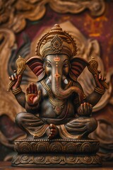 Fototapeta premium Lord ganesha statue sitting in meditation pose, representing wisdom, prosperity, and good fortune in hinduism