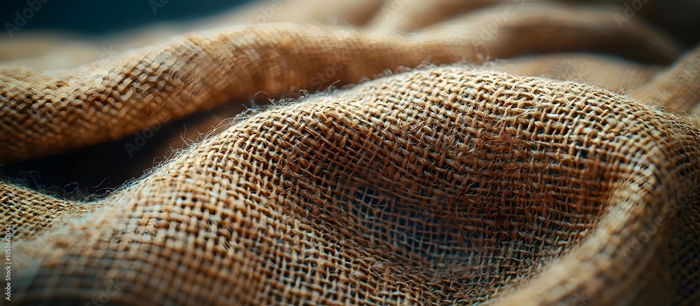 Aufkleber close-up of textured brown burlap fabric, showcasing its natural fibers and woven patterns. the soft