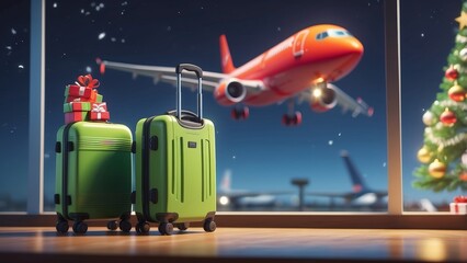 Naklejka premium Holiday Travel Christmas at the Airport
