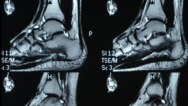 Vertical tracking of MRI Magnetic Resonance scan image of the left foot and ankle