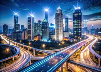 "Cityscape Fusion: Illuminated Buildings, Wireless Network & Light Trails"