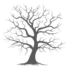 Detailed tree silhouette Isolated on a white background