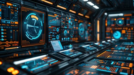 Obraz premium Futuristic Control Room with High-Detail Graphics