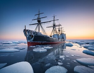 Obraz premium Frozen ship in ice