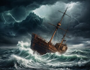 Obraz premium stormy seas and shipwrecks