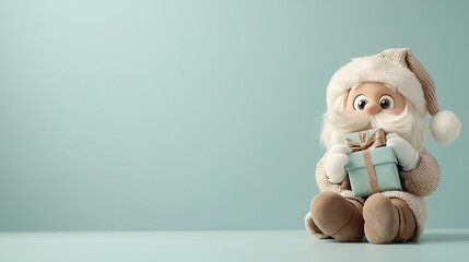 Santa caught trying to fit a giant present into a tiny stocking, with an expression of sarcastic disbelief at the impossible task