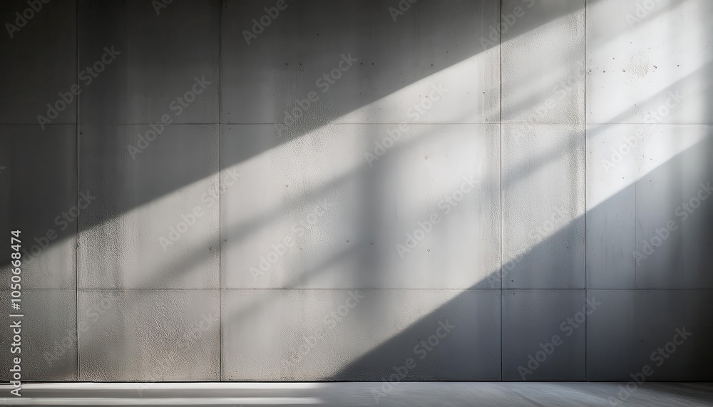 Poster textured concrete wall with diagonal sunlight shadows. ideal for architectural mockups, minimalist p
