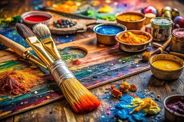 Fototapeta premium Macro Photography of an Artist's Painting Table with Colorful Supplies and Textures