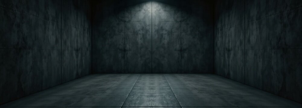Dark Concrete Room, Cinematic Background for Mysterious Projects, Horror Movie Scene, Halloween or Thriller Film.