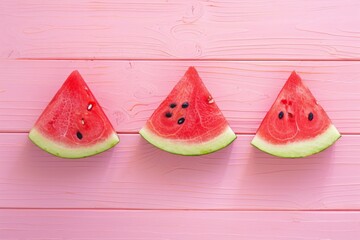 Summer food poster made with watermelon on pink background. Summer colorful creative marketing material. Minimal fruit concept.
