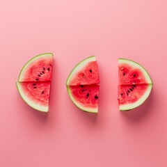 Summer food poster made with watermelon on pink background. Summer colorful creative marketing material. Minimal fruit concept.