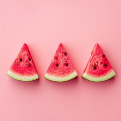 Summer food poster made with watermelon on pink background. Summer colorful creative marketing material. Minimal fruit concept.