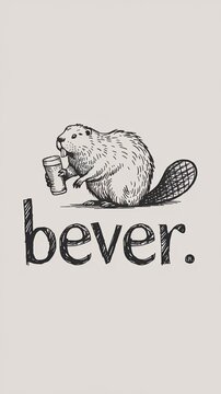 logo for 'Bever' Bar featuring a detailed beaver with a craft beer in hand Generative AI