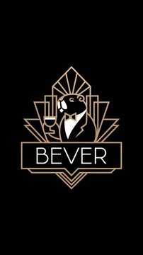 logo for 'Bever' Bar featuring a detailed beaver with a craft beer in hand Generative AI