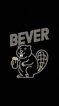 logo for 'Bever' Bar featuring a detailed beaver with a craft beer in hand Generative AI