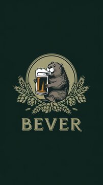 logo for 'Bever' Bar featuring a detailed beaver with a craft beer in hand Generative AI