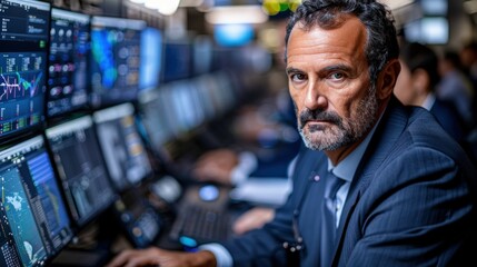 Obraz premium Professional Stock Trader in Control Room Environment