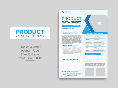Product Data Sheet template design