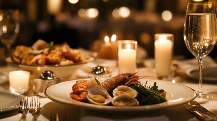Fototapeta premium Seafood Dinner with Candles