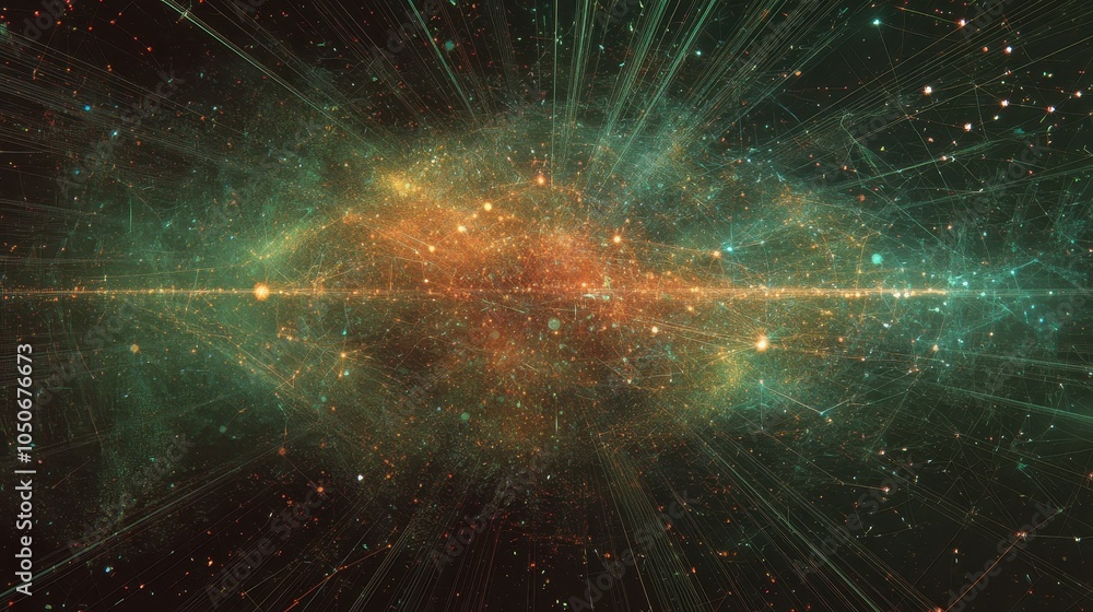 Aufkleber a complex 3d visualization of blockchain nodes forming a digital grid, with bright green and blue hu
