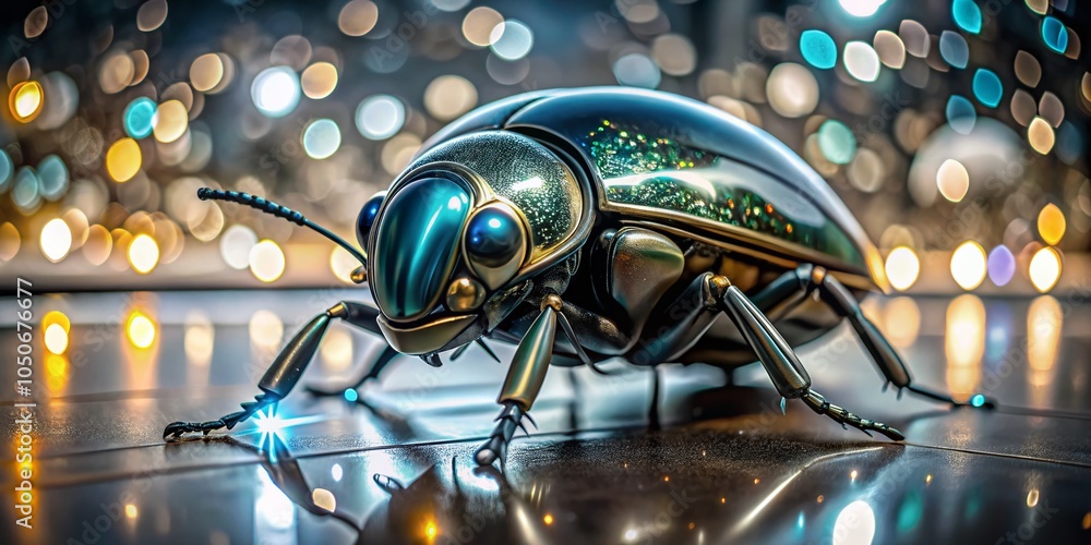 Poster Modern Smart Bug Design with Bokeh Effect for Tech Innovations and Future Concepts