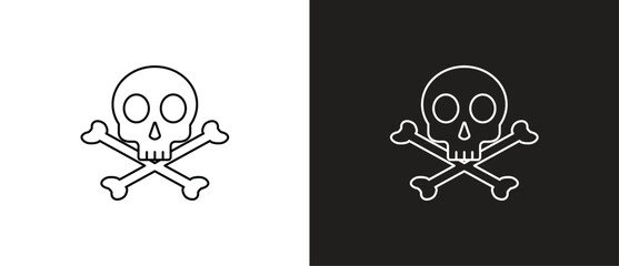 Dangerous crossbones and skull icon. Biohazard Icon, Crossbones and Skull vector icon outline. Cartoon outline icon. Crossbones vector illustration in black and white background. Editable stroke.