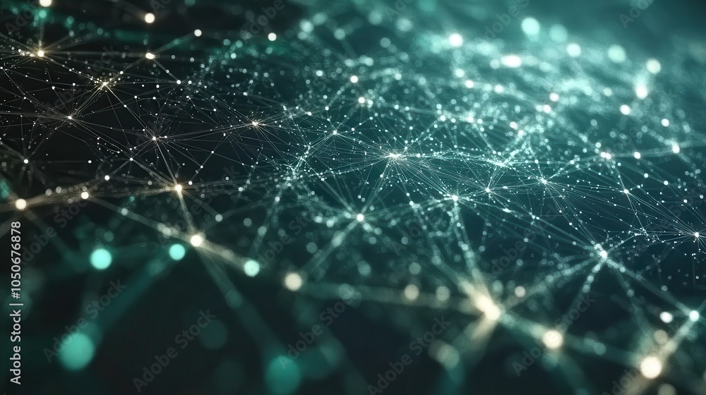 Aufkleber a complex 3d visualization of blockchain nodes forming a digital grid, with bright green and blue hu