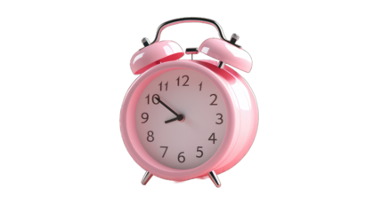 A pink alarm clock with the time