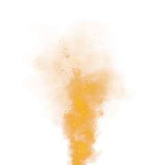 Fantastic orange smoke background. Magic orange smoke with glitter and small particles of twinkling stars. Orange smog clouds rising from bottom to top on floor, isolated transparent special effect. M